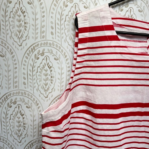 Liz Claiborne Sleeveless Top Women XXL Red White Striped Linen Blend Nautical - Picture 6 of 8